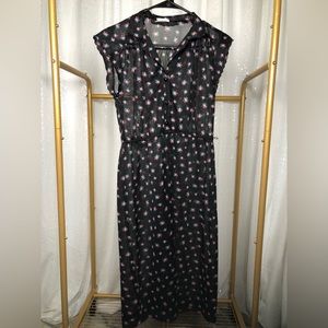 Vintage 90s/Y2k How Sweet It Is Sheer Black Midi Dress w/ Pink Floral Pattern